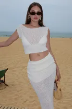 Ensemble deux pièces drapé blanc cassé - 7257