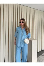 Light Blue Tencel Fabric Shirt and Pants Set - 0926