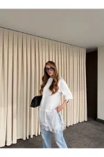 Beyaz Asimetrik Dantelli Bluz - 0771