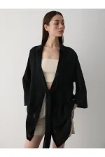 Siyah Flam Keten Kimono Gömlek