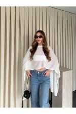 Ekru Muadil Tasarım Triko Pelerin Şal - 5241