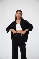 Ensemble deux pièces chemise et pantalon en lin noir