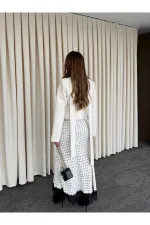 Ekru Vatkalı Fularlı Ceket - 85175