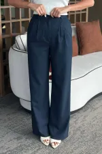 Pantalon bleu marine Idole avec ceinture - 3510