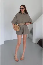 Ensemble chemise et short en paille de vison avec ceinture