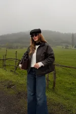 Veste marron à poches et col en velours - 5124