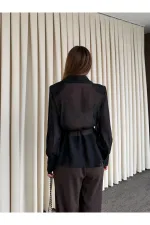 Siyah Vatkalı Transparan Gömlek - 5029