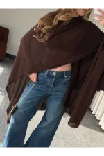 Kahverengi Muadil Tasarım Triko Pelerin Şal - 5241