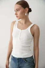 Açık Ekru Önden Düğmeli Atlet - 251001