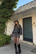 Pull oversize en velours côtelé anthracite - 26808