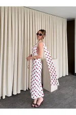 Robe blanc cassé à pois avec détail au dos - 4922