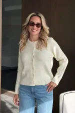 Gilet basique crème à boutons - 4488