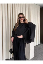 Siyah Uçuşan Pelerin Panço - 0901