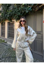 Stone Bomber Satin Jacket and Pants Set - 9663 - 51229