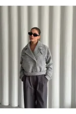 Grey Short Belted Cashmere Jacket - 9495