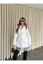 Beyaz Eteği Manşeti Dantelli Ceket - 2861