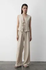 Ensemble 3 pièces en mousseline naturelle avec gilet