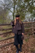 Kahverengi Kapitone Şallı Mont - 0762