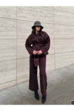 Mürdüm Bağlamalı Denim Ceket Pantolon Takım