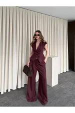 Bordo Margot Yelek Pantolon Takım - 308