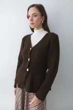 Gilet plissé marron à 3 boutons - 251065