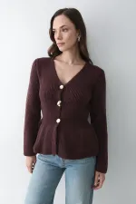 Gilet plissé bordeaux à 3 boutons - 251065
