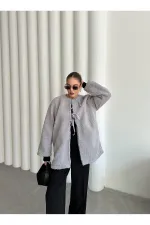 Grey Front Tie Teddy Jacket