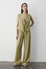 Ensemble gilet en mousseline kaki à 3 lacets