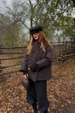 Kahverengi Kapitone Şallı Mont - 0762