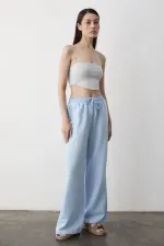 Blue Wide Leg Trousers with Elastic Waistband Blue Wide Leg Trousers with Elastic Waistband