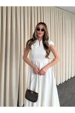 Beyaz Mini V Yaka Elbise - 242480