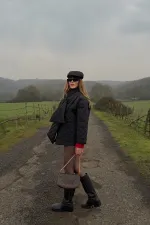 Siyah Kapitone Şallı Mont - 0762