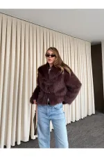 Kahverengi Kürk Mont - 9679