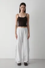 White 100% Cotton Trousers with Side Slit and Tie Detail