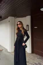 Siyah Bağlamalı Elbise - 4988