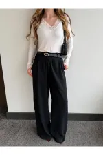 Siyah Kemerli Bol Paça Pantolon - 301