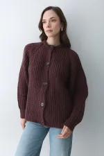 Burgundy 5-Button Cardigan - 251061 Burgundy 5-Button Cardigan - 251061