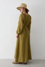 Robe en mousseline kaki avec détail de nœud - 2004