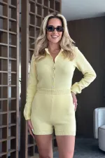 Yellow Bodysuit Cardigan Shorts Knit Set Yellow Bodysuit Cardigan Shorts Knit Set