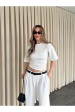 Light Off-White Side Draped Bodysuit - 261003