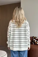 White and Black Striped Sweater -1510