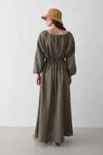 Çağla Bağlama Detaylı Müslin Elbise - 2004