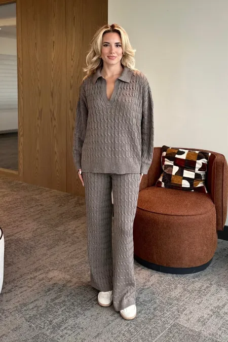 Ensemble pull en maille marron - 98074