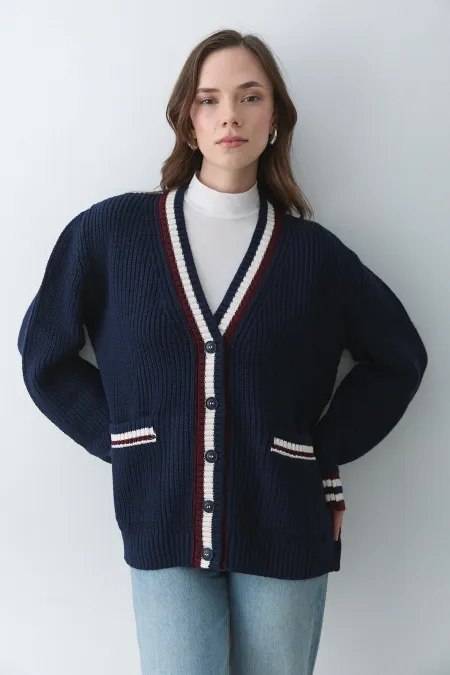 Gilet bleu marine et bordeaux à poches - 241143