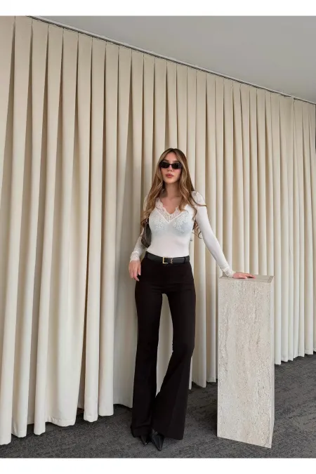 Pantalon marron style espagnol à jambes larges - 1404