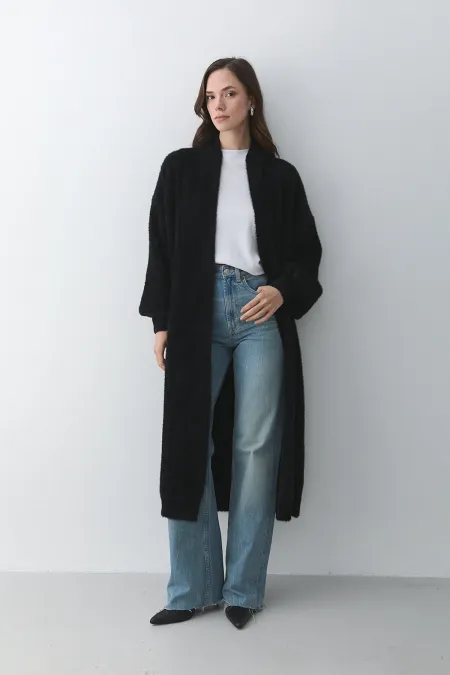 Gilet long noir en maille - 251015