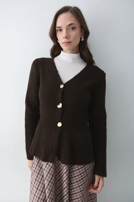 Gilet plissé marron à 3 boutons - 251065