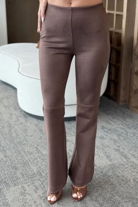 Pantalon en daim marron à fermeture éclair latérale - 40578