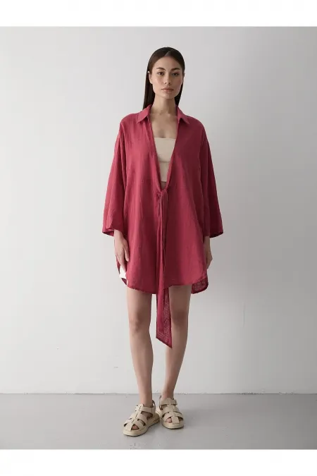 Chemise kimono en lin bordeaux Flam