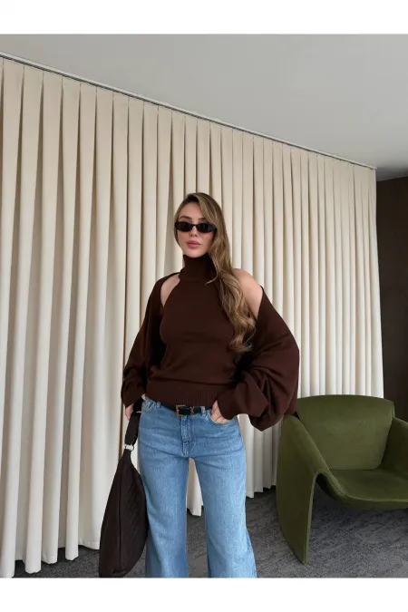 Ensemble boléro tricoté marron foncé - 601117